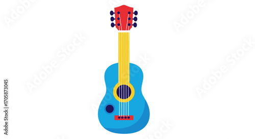 Colorful Toy Guitar with Blue Body Yellow Neck and Red Headstock.