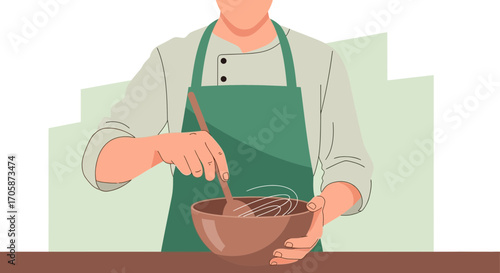 Chef Preparing Mixture in a Bowl with Simple Tools for Culinary Endeavors