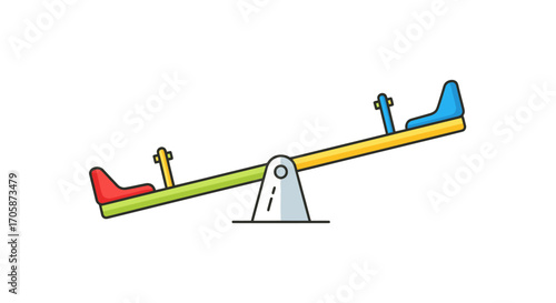 Colorful Seesaw Illustration with Red Yellow and Blue Seats.