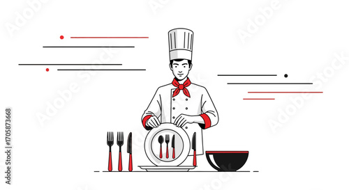 Chef Presentation With Utensils And Tableware Ready For Gourmet Culinary Experience