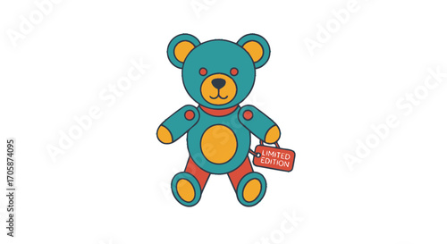 Cartoon Teddy Bear with Teal Body and Red Briefcase.