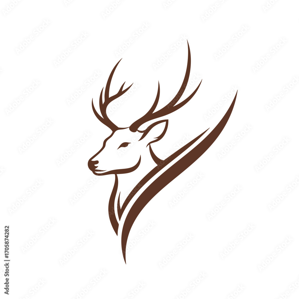 Stylized brown logo of a majestic stag head with prominent antlers.