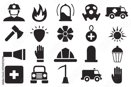 Collection of firefighter and rescue icons