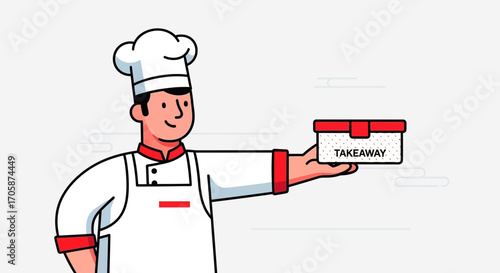 Chef Presenting Takeaway: Culinary Delivery Offering Fresh Food Illustration