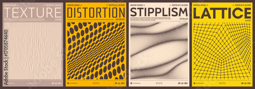 Lattice structure. 3d grid surface. Cover design template. Wavy dotted background. Pointillism. Wallpaper with stripes similar to threads. Irregular vertical lines. Vector for design.