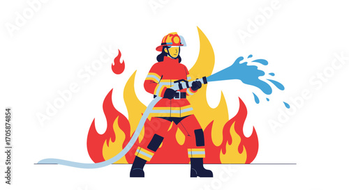 Courageous Firefighter Extinguishes Flames with Determined Resolve and Powerful Water Jet