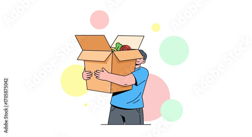 Courier Delivering Groceries, Box Filled With Vegetables and Food Concept Artwork