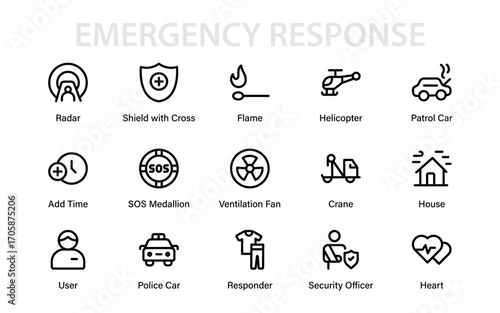 Emergency Support Professional Line Icon Collection Designed in Modern Minimal Vector Outline Style with Clean Symbols of Aid Rescue Crisis and Safety