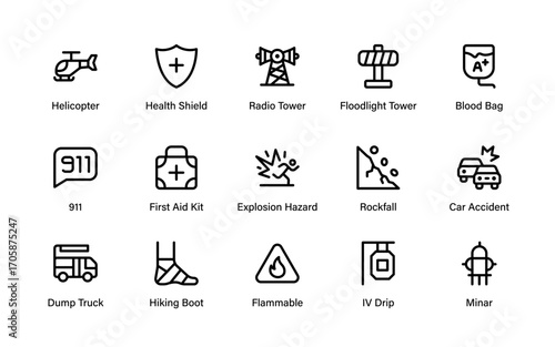 Emergency Support Professional Line Icon Set in Modern Minimal Vector Outline Style with Clean Symbols for Safety Health Rescue Crisis and Aid Graphics