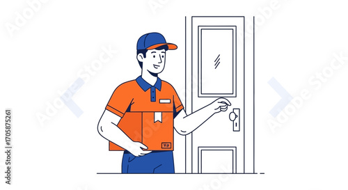 Courier Delivering Package, Doorbell Ringing, Home Delivery, Illustration with a Smile