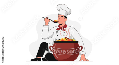 Chef Taking A Taste Test Of His Cuisine, Perfect For Food-Related Marketing Campaigns
