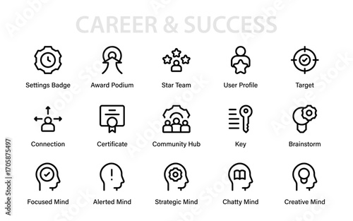 Career and success Modern Line Icon Collection, professional creative vector outline pack designed with minimal business and financial progress abstract symbols