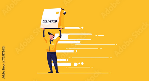 Courier Demonstrating Boxed Delivery Concept and Speed of Package Transportation