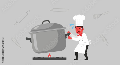Chef's Culinary Crisis: A Kitchen Mishap Brewing Over A Hot Stove With Pan