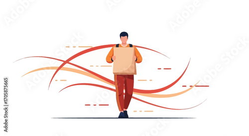 Courier Holding A Box With Dynamic Swirls, Delivering Concepts Through Digital Channels