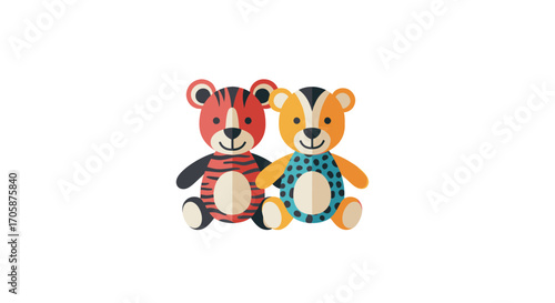 Two friendly cartoon stuffed tiger toys sitting together.