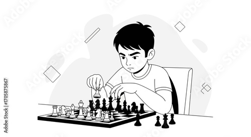 Chess Player Strategizing Position Before Execution of A Strategic Game Move in Progress