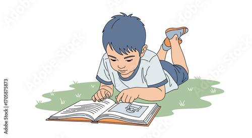 Child Absorbed In A Story: Reading, Exploration, And Illustration Concept