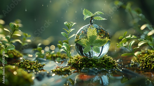 Tiny Lush Ecosystem Inside a Raindrop 
