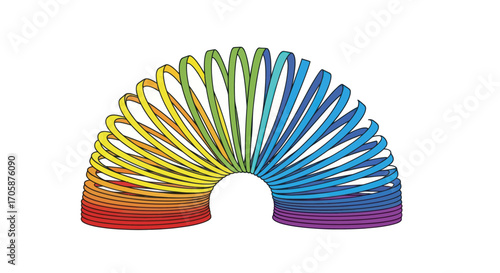 Vibrant Rainbow Metal Slinky Toy Arching in a Curve.