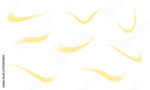 Dynamic light streaks in gold create an abstract network on white background. The intersecting lines suggest fast communication and data transfer. Great for modern tech presentations. PNG