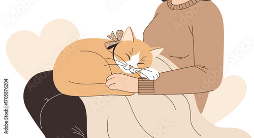 Cozy Nap: A Woman And A Charming Cat Enjoying Close Bonds Together
