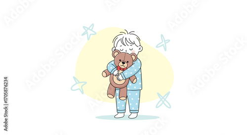 Child Embracing Teddy Bear, Symbolizing Comfort, Dream, And Peaceful Slumber Moments