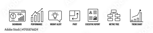 Outline Vector Icons for BI and Analytics Charts, Graphs, and Executive Insights