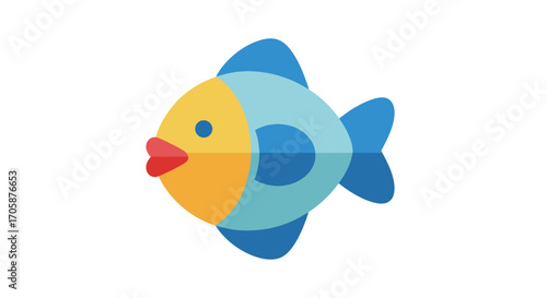 Colorful Cartoon Fish Illustration with Blue Fins and Yellow Body.