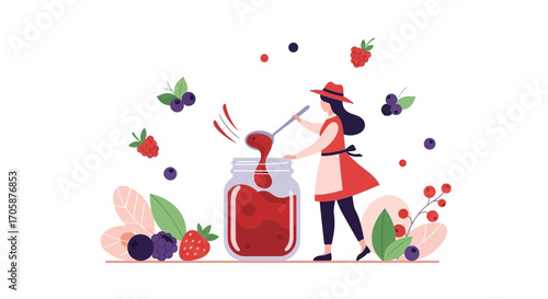 Creating Homemade Delicious Berry Preserves: Illustration of Crafting Fresh Fruit Concoctions