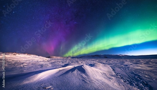 Wallpaper Mural A Colorful Aurora Stretching Across The Night Sky Paired With A Barren Desert Like Snowscape Torontodigital.ca