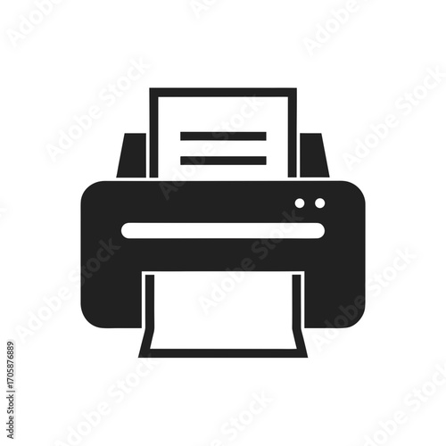 Simple black icon of a printer with paper
