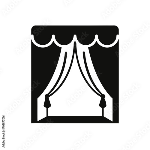Elegant draped curtains icon with decorative tassels