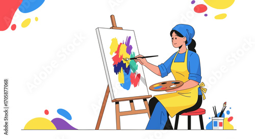 Creative Artist Painting Vibrant Abstract Art on Canvas with Colorful Paint
