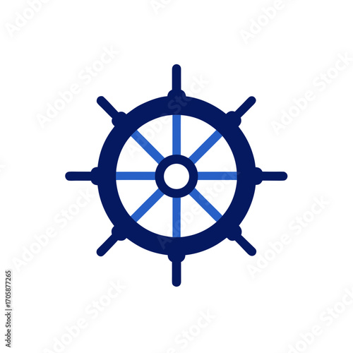Stylized blue ship wheel on black background