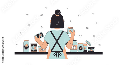 Creative Illustration of a Person Holding Pantry Supplies and Preserved Goods Storage
