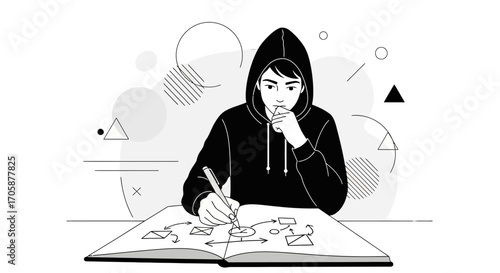 Creative Mind Mapping Process: A Young Thinker Sketching Concepts and Strategies