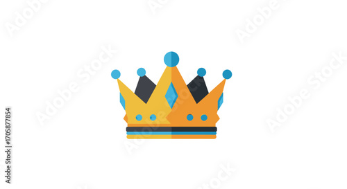A majestic golden crown icon with blue jewels and a striped base.