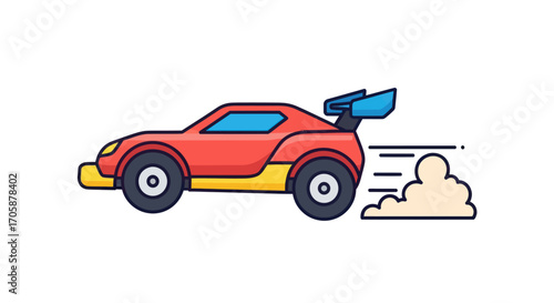 Cartoon Red Sports Car with Blue Spoiler and Speed Trails.