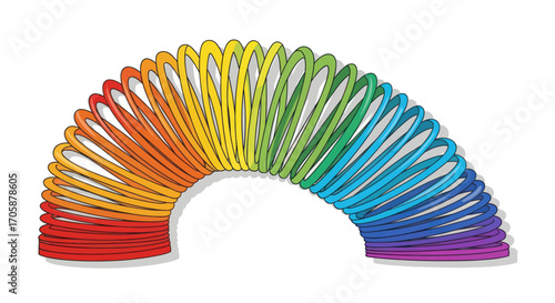 Colorful Rainbow Slinky Toy in Arched Shape.
