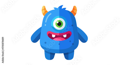 Friendly One-Eyed Blue Monster Cartoon Character.