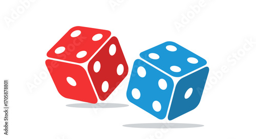 Two Colorful Game Dice Red and Blue for Gambling and Chance.
