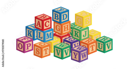 Colorful Wooden Alphabet Building Blocks in a Pyramid Stack.