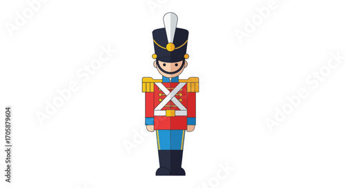 Cartoon Toy Soldier in Red Uniform with Tall Hat.