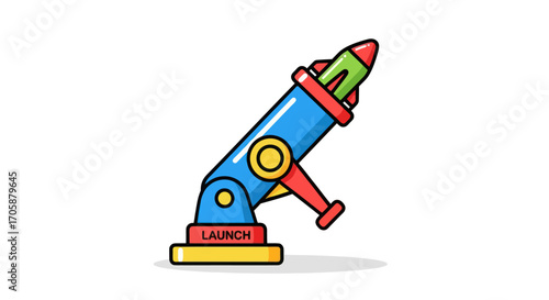Cartoon Rocket Launcher Toy with Red Blue and Yellow Colors.