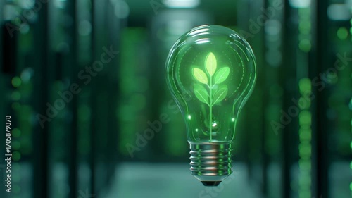 Bright green light bulb featuring plant symbolizes eco-friendly technology and innovation