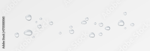 Realistic water drops on a transparent background, condensation on the surface with light reflection and shadow, vector, png, 3D effect.	
