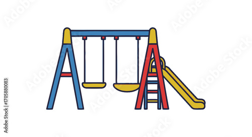 Colorful Playground Swing Set with Slide.