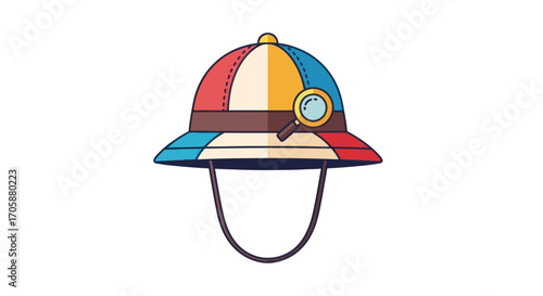 Colorful Detective Hat with Magnifying Glass and Chin Strap.