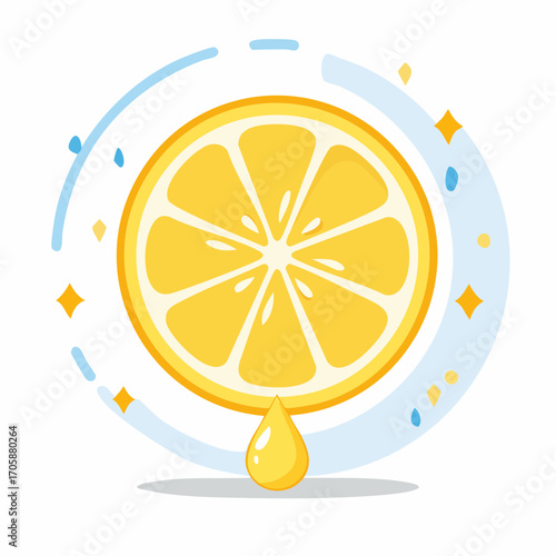 Lemon Slice with Juice Drop on White Background